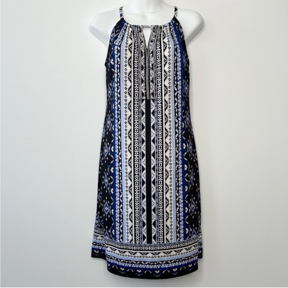 INC INTERNATIONAL CONCEPTS Blue Black White
Boho Halter Shift Dress Size Small